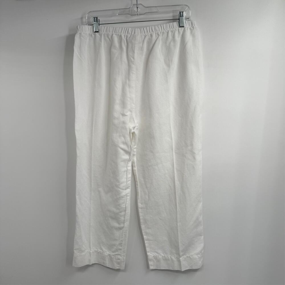 Hot Cotton Linen Cotton Pants Womens L White Cropped Pull On Coastal Minimalist - Picture 2 of 7